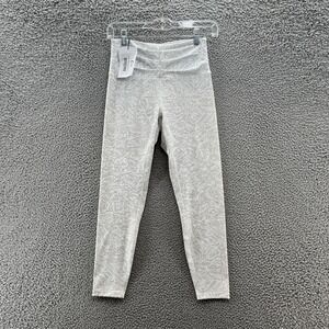 ZYIA Activewear Legging Womens 4 White Gray Print Knife Waist 7/8 Crop Workout